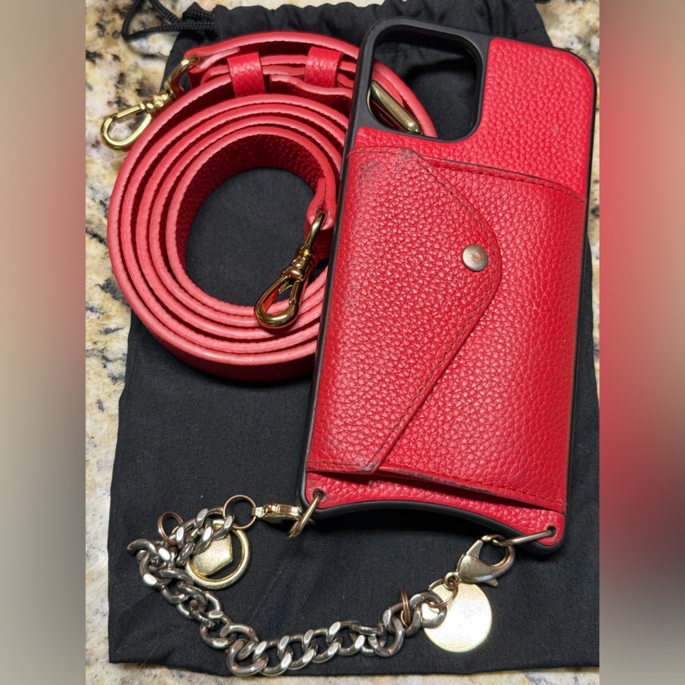 Bandolier 12 Pro Phone Case. Cross body Strap and Wristlet included. Poppy Red.